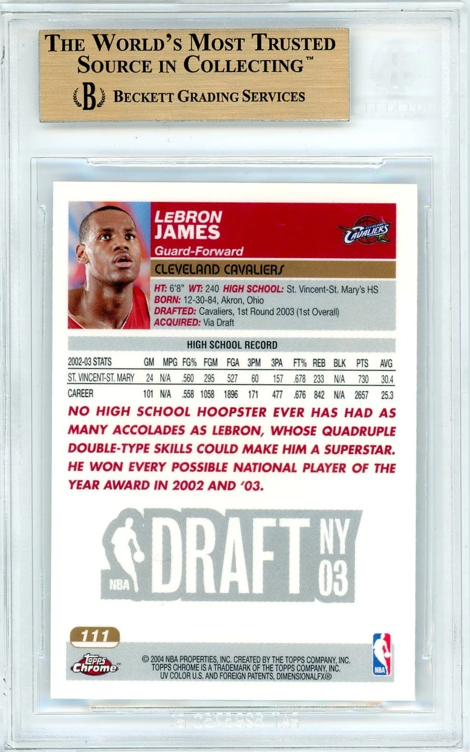 2003-04 Topps Chrome LeBron James RC BGS 9.5 Gem Mint — Top Sports